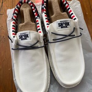 Hey Dude Mens Sharkweek Shoes Red and White Size 9